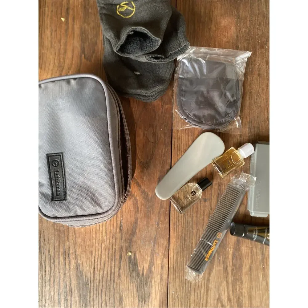 Vintage Lufthansa Airlines Amenity Kit - Gray Nylon Clamshell-style
